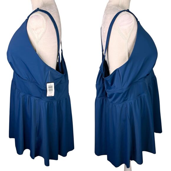 Torrid Wire Free Cross Back Tankini Top Poseidon Blue 6D/DD New - Picture 7 of 13
